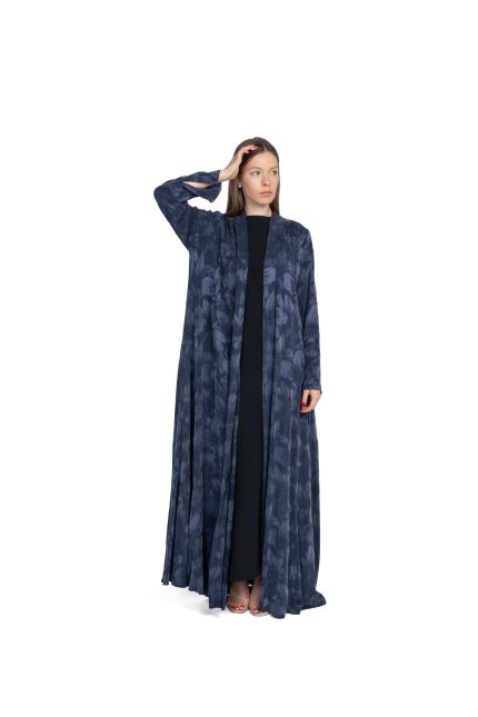 Embossed velvet abaya -  Dark blue color-  Elegant fashion