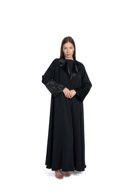 Abaya Nada material  with satin collars and soft satin sleeves - Elegant fashion
